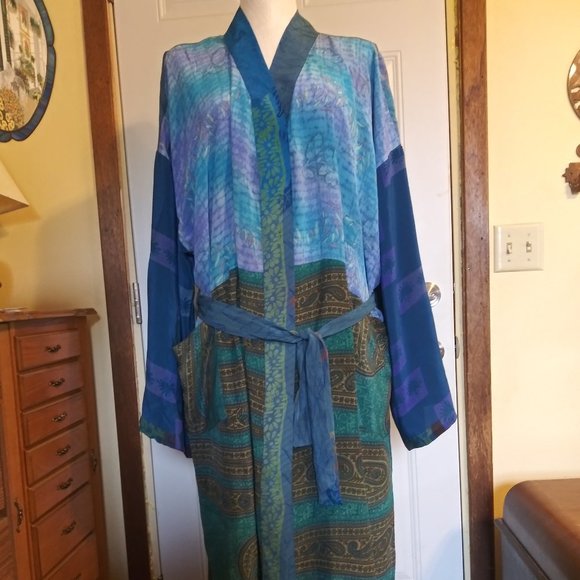 Blue Silky Robe - Picture 1 of 4